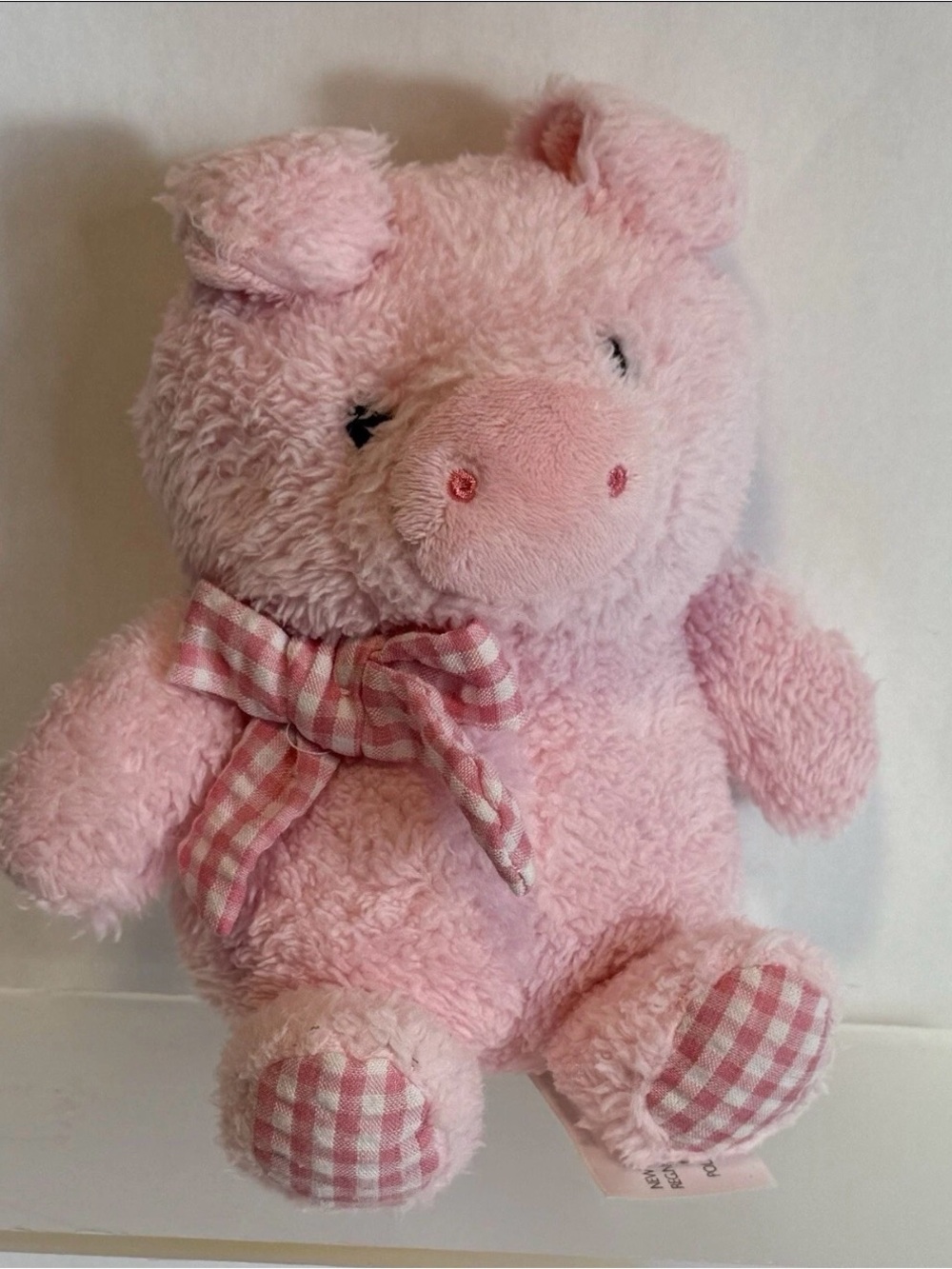 Animal Adventure 2019 Pink Pig Plush Gingham Feet Bow Stuffed Animal
